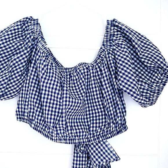 Gingham Off-The-Shoulder Crop Top - Picture 2 of 2